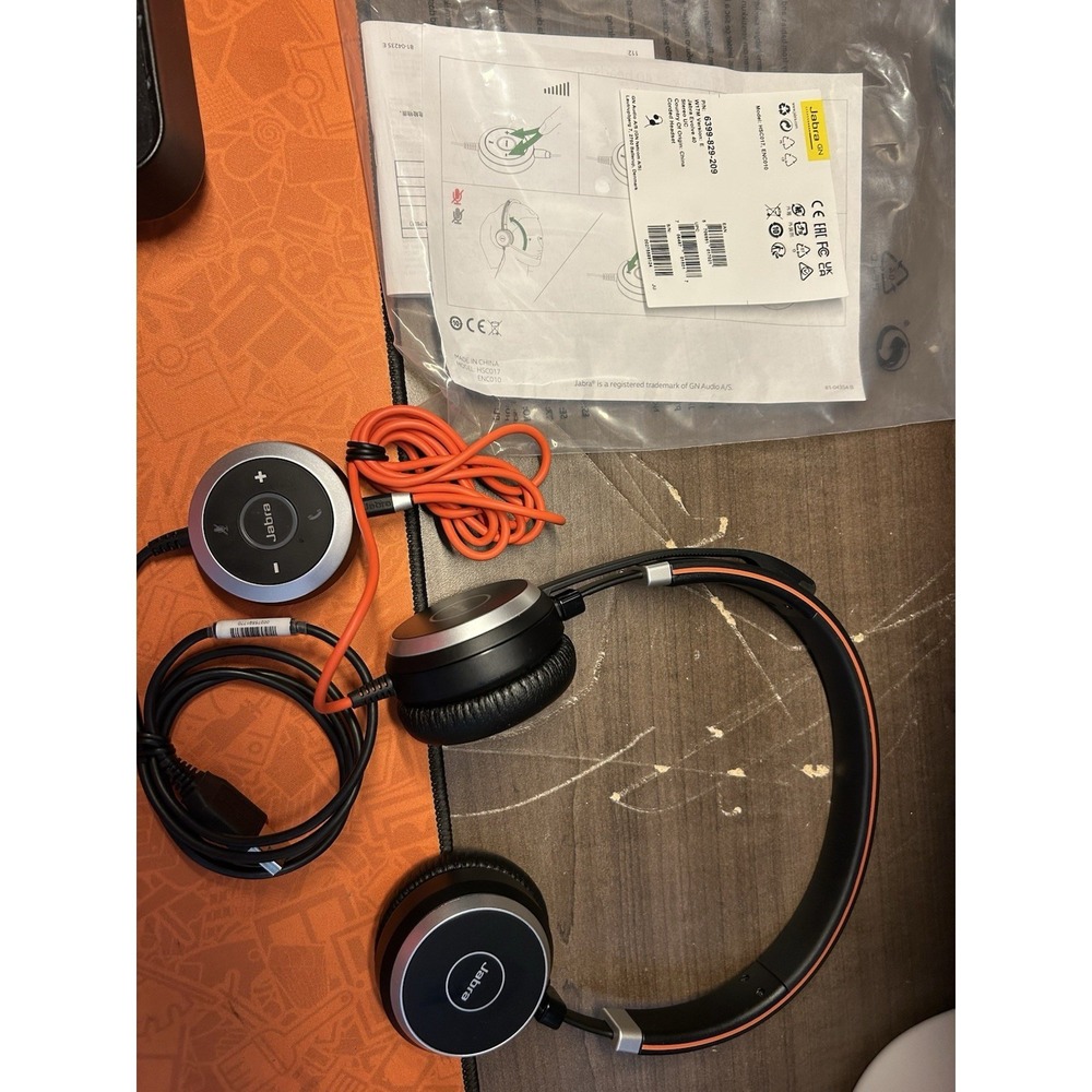 Jabra Evolve 40 Wired Stereo Headset Boom Mic USB 3.5mm Black Red Controls